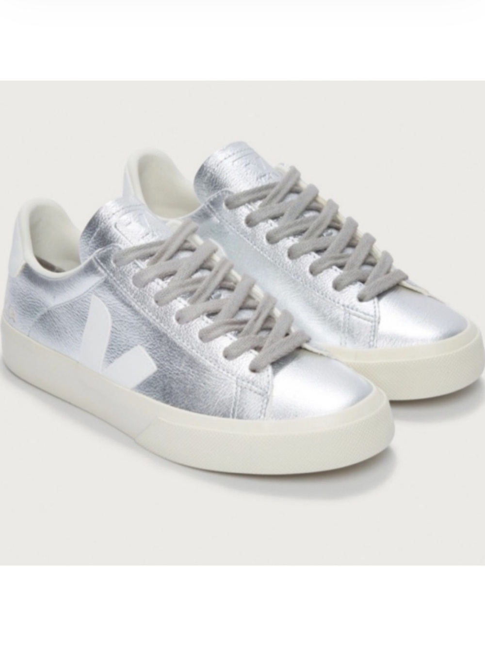 VEJA Campo Leather Silver White Sneakers Women’s Size 6 EU 37 - Picture 4 of 7